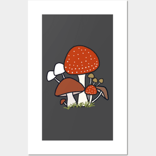 Simple Cute Mushrooms Kawaii Anime Cottagecore Forest Minimal Art Posters and Art